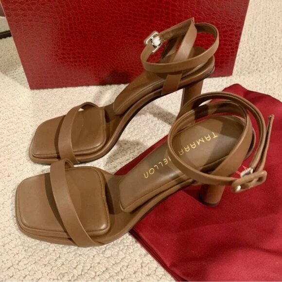Tamara Mellon Sienna Brown Pillow-Top Solar 100 Nappa Leather Heeled Sandals - Picture 7 of 11